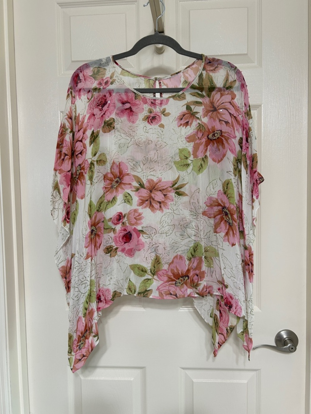 Lightweight Floral Sheer Wrap - Pink/Green